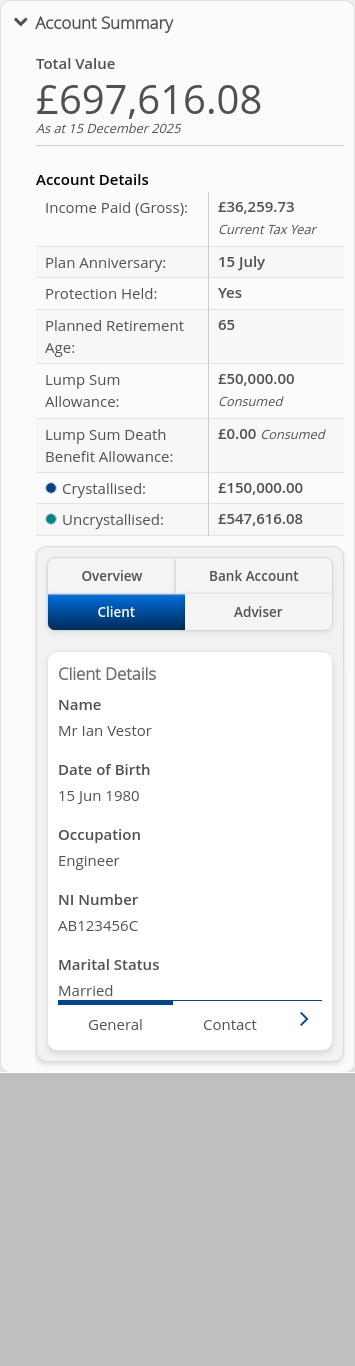 Role-Adviser > 05 Account Summary > Summary tabs